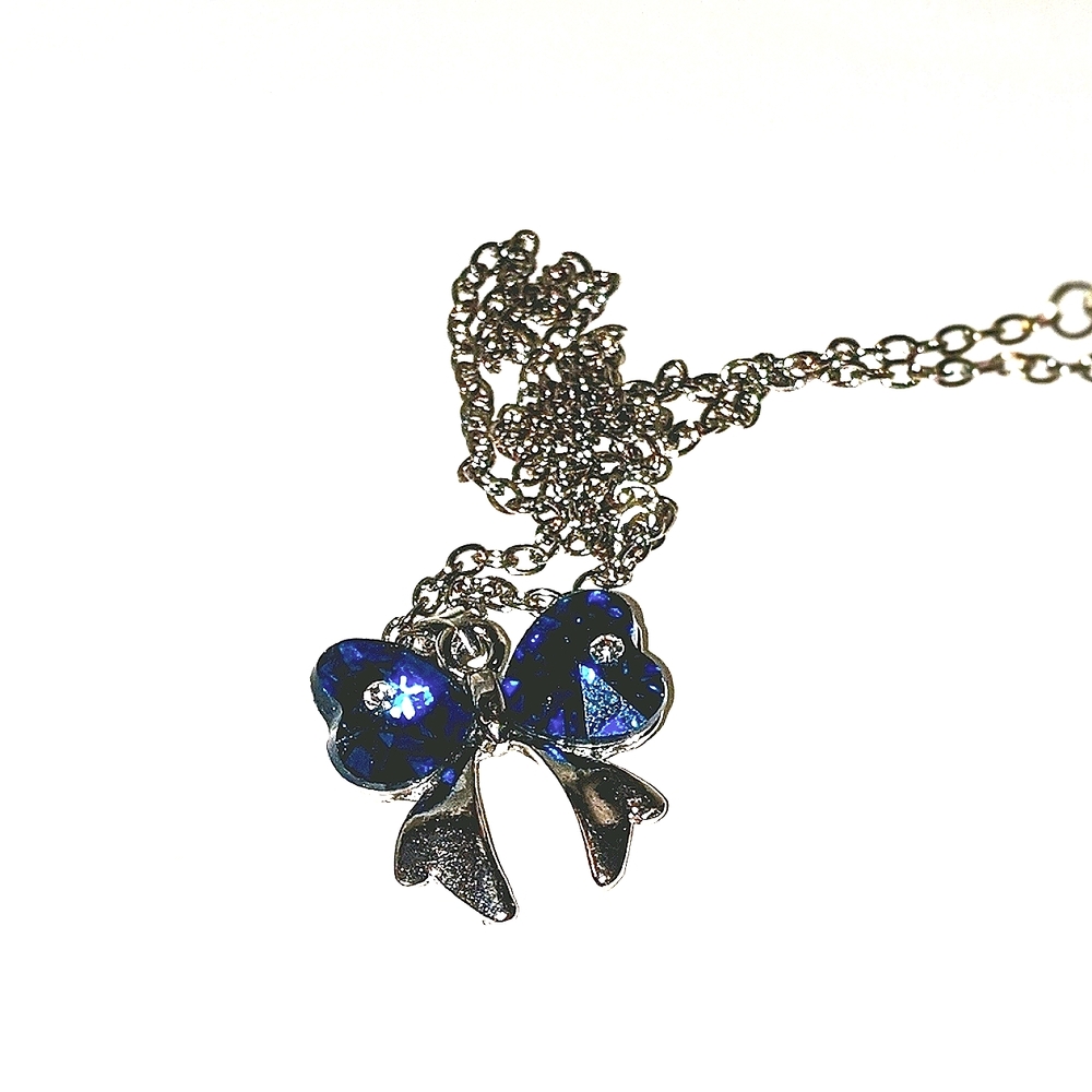 2 for $15 *Blue rhinestoe bow necklace